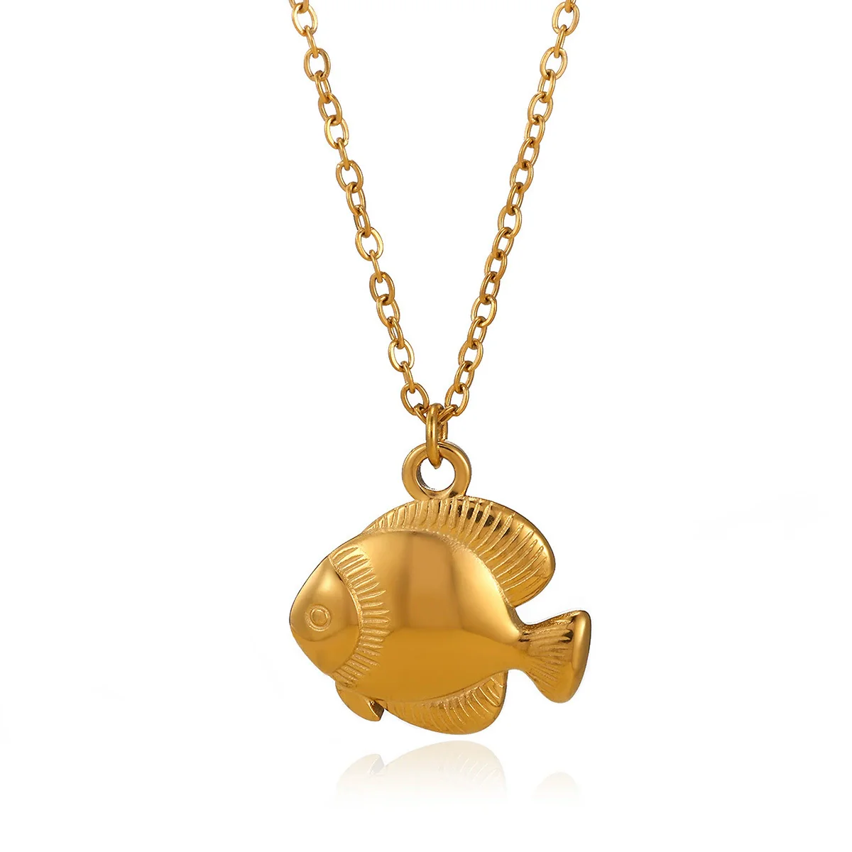 Wholesale Women's Tropical Ocean Small Fish And Starfish Stainless Steel 18K Gold Plated Geometric Animal Zodiac Pendant Necklace With O Word Chain - Image 5
