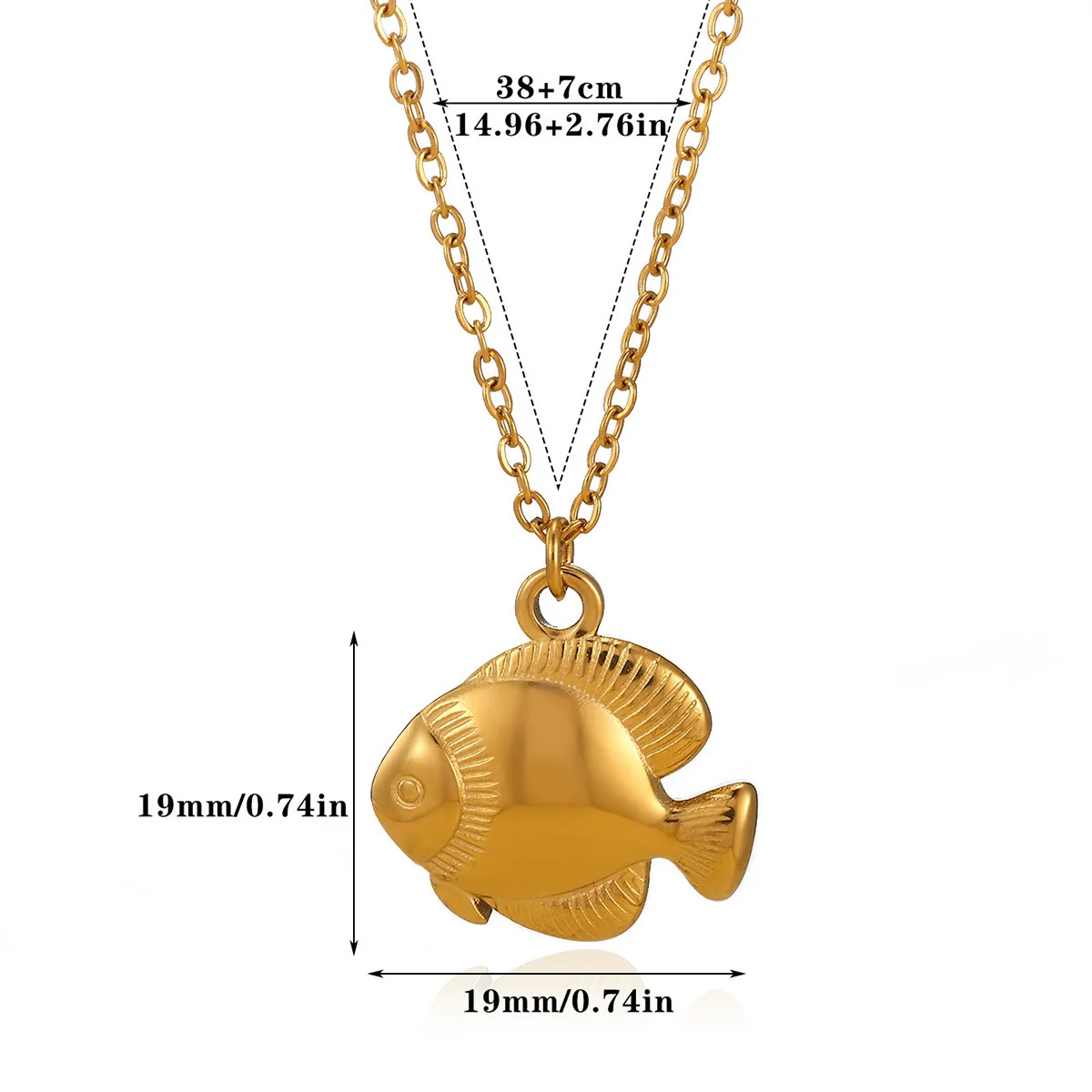 Wholesale Women's Tropical Ocean Small Fish And Starfish Stainless Steel 18K Gold Plated Geometric Animal Zodiac Pendant Necklace With O Word Chain - Image 6