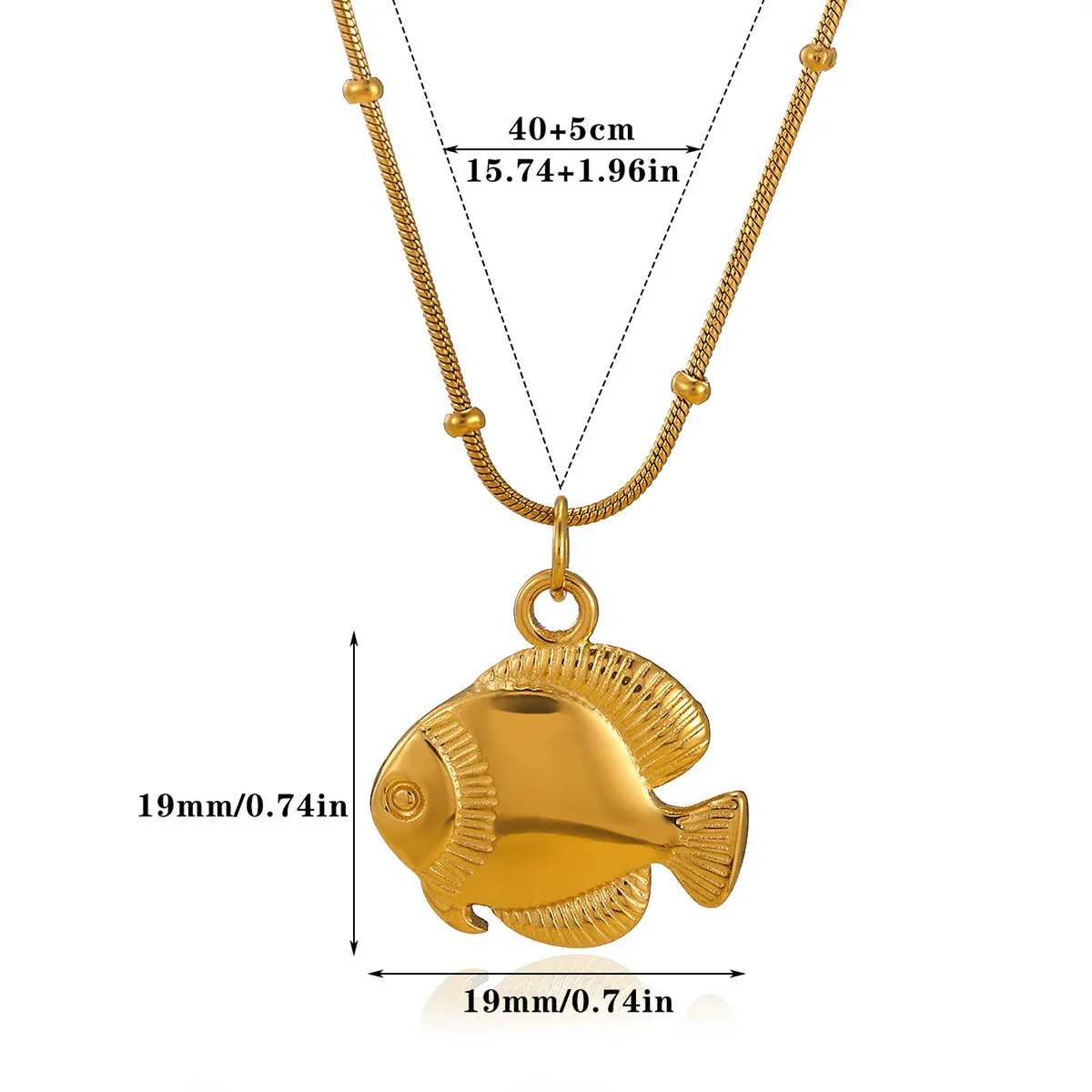 Wholesale Women's Tropical Ocean Small Fish And Starfish Stainless Steel 18K Gold Plated Geometric Animal Zodiac Pendant Necklace With O Word Chain - Image 7
