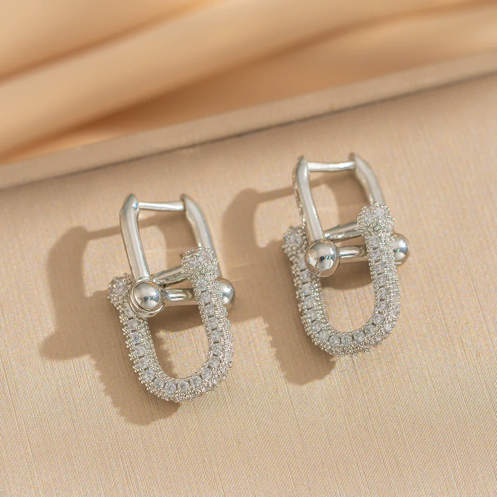 Wholesale Women's Ushaped Gold Plated Copper Electroplated Oval Double Ring Earrings - Image 3