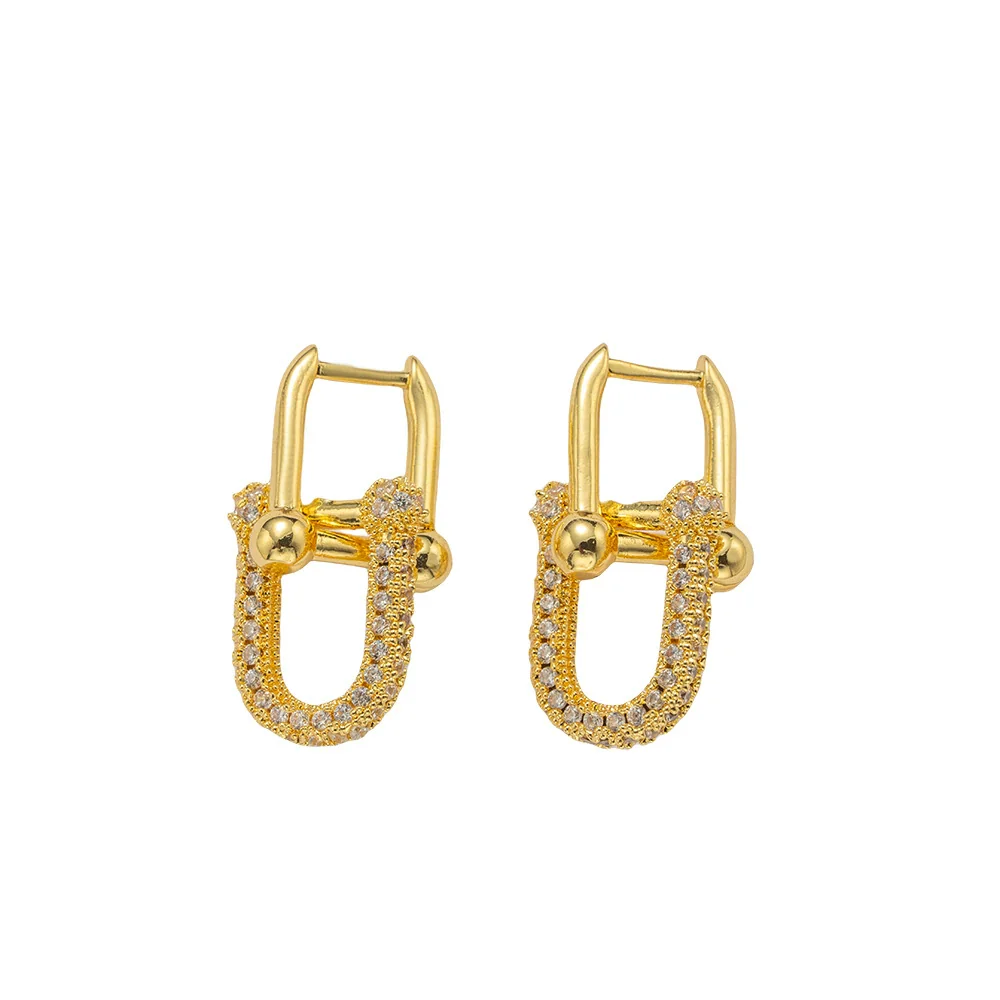 Wholesale Women's Ushaped Gold Plated Copper Electroplated Oval Double Ring Earrings - Image 5