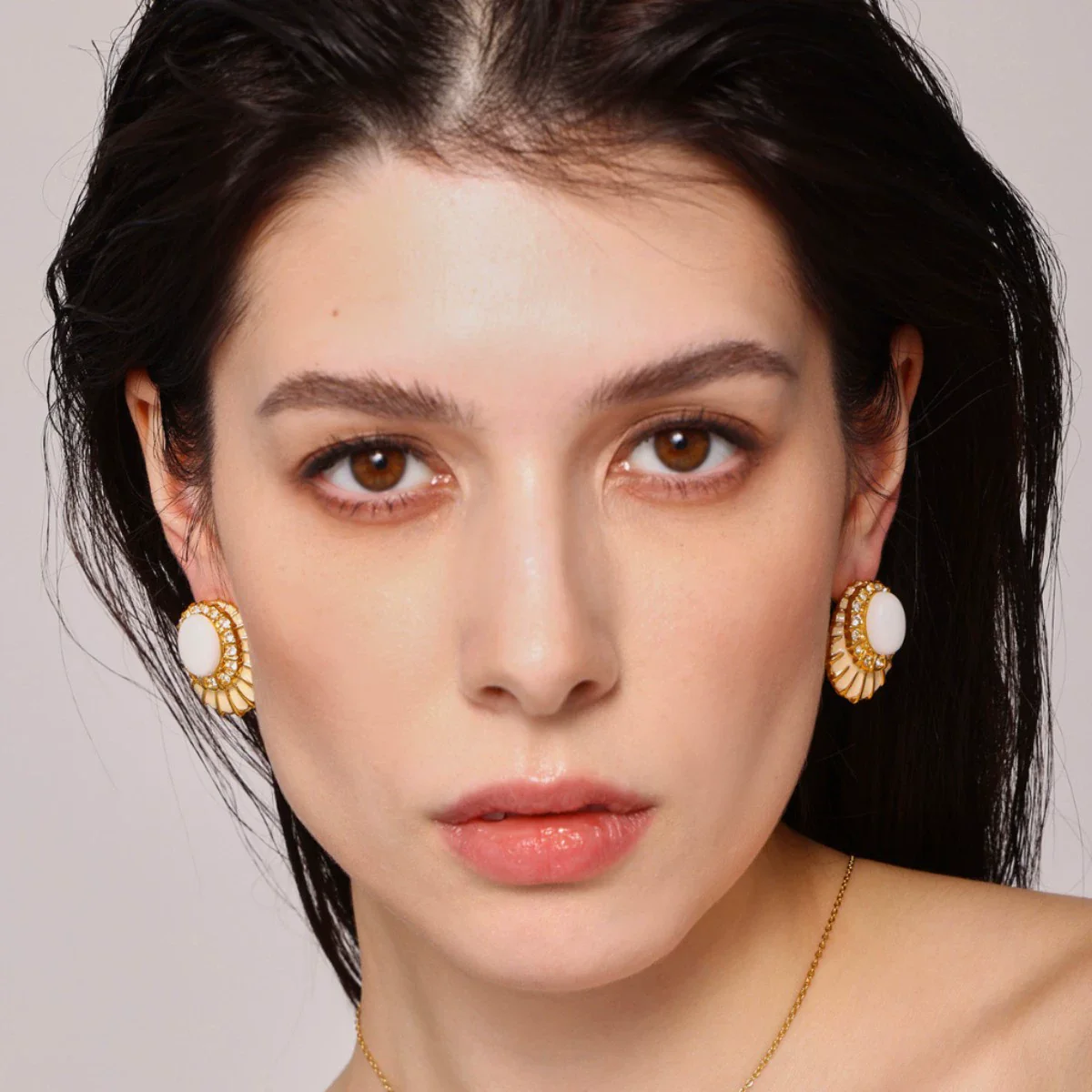 Wholesale Women's Vintage Light Luxury Geometric Diamondencrusted Enamel 18K Goldplated Stainless Steel Earrings - Image 3