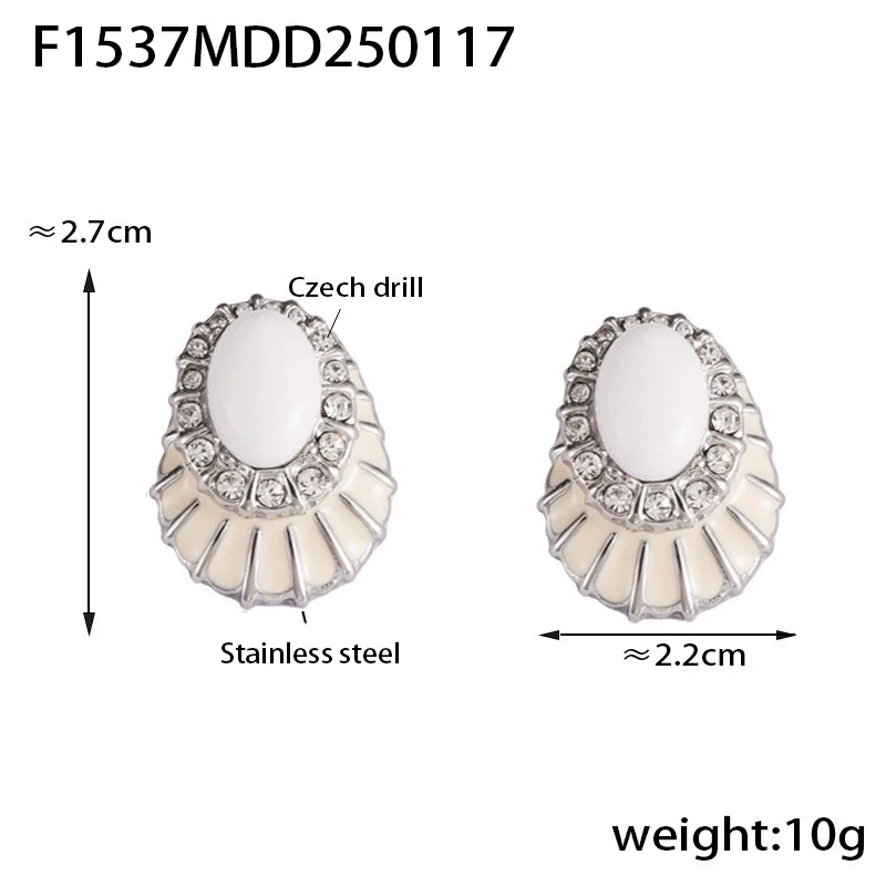 Wholesale Women's Vintage Light Luxury Geometric Diamondencrusted Enamel 18K Goldplated Stainless Steel Earrings - Image 7