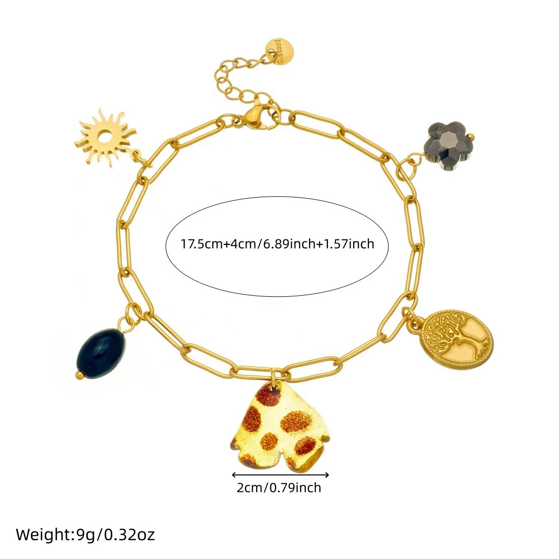Wholesale Women's Vintage Stainless Steel Electroplated Oval Life Tree Sun Pendant Petal Leopard Print Resin Diy Multi Accessories Chain Bracelet With Flower Pattern - Image 4