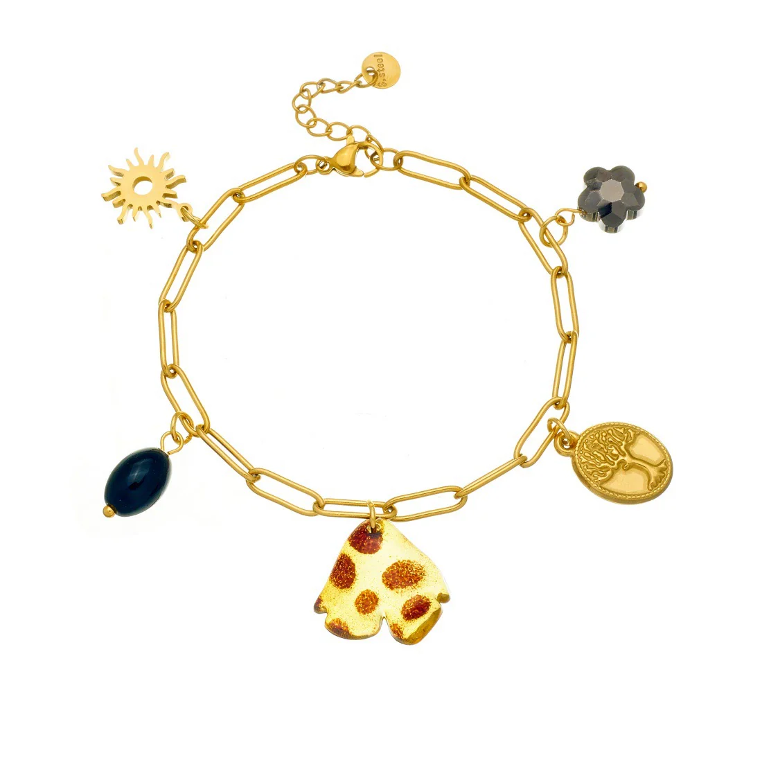 Wholesale Women's Vintage Stainless Steel Electroplated Oval Life Tree Sun Pendant Petal Leopard Print Resin Diy Multi Accessories Chain Bracelet With Flower Pattern - Image 5