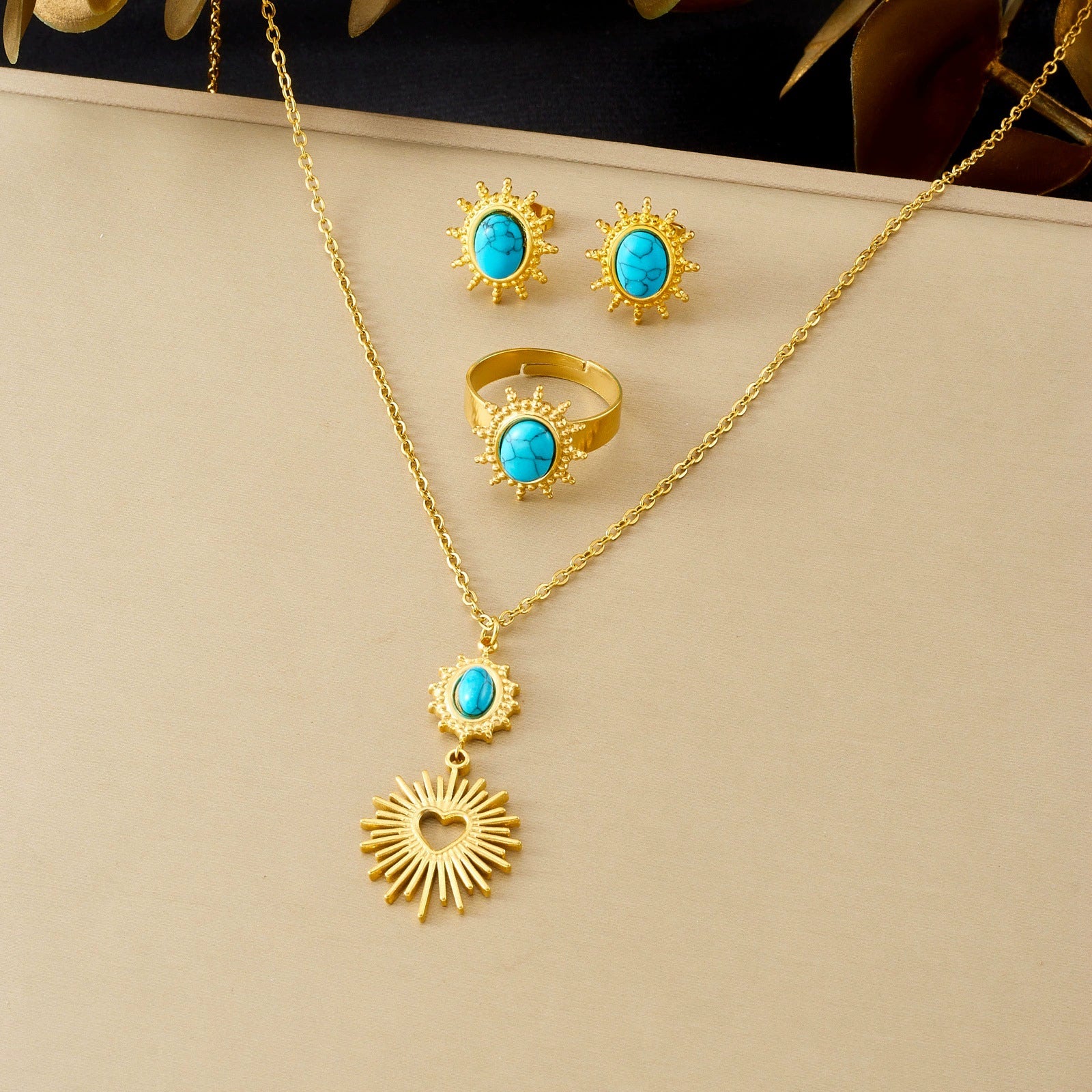 Wholesale Women's Vintage Style Stainless Steel Electroplated Jewelry Set With Heart Water Drop And Bell Patterns Earrings Necklaces And Bracelets