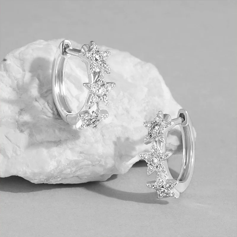 Wholesale Women's Zircon Earrings Copper Material Fivepointed Star Design Electroplated - Image 3