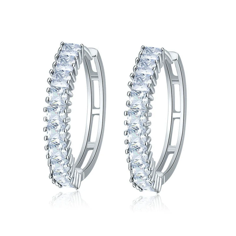 Wholesale Women's Zircon Earrings With Large Circle Shape And Single Row Crystal Featuring Flower Pattern And Electroplating Treatment