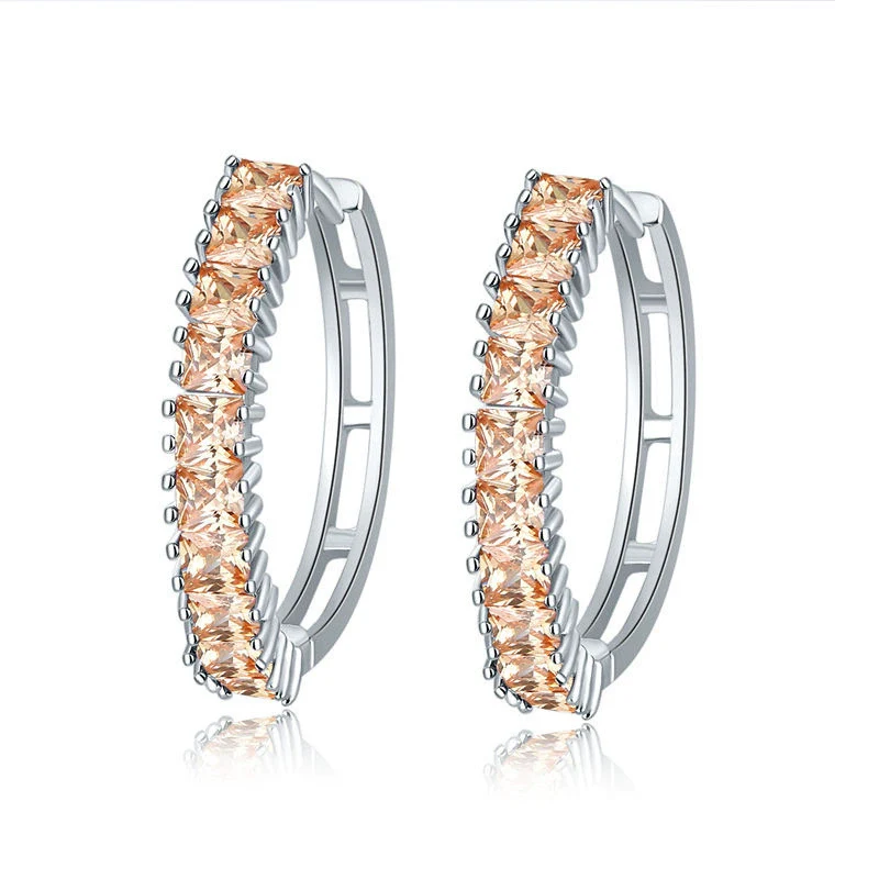 Wholesale Women's Zircon Earrings With Large Circle Shape And Single Row Crystal Featuring Flower Pattern And Electroplating Treatment - Image 10