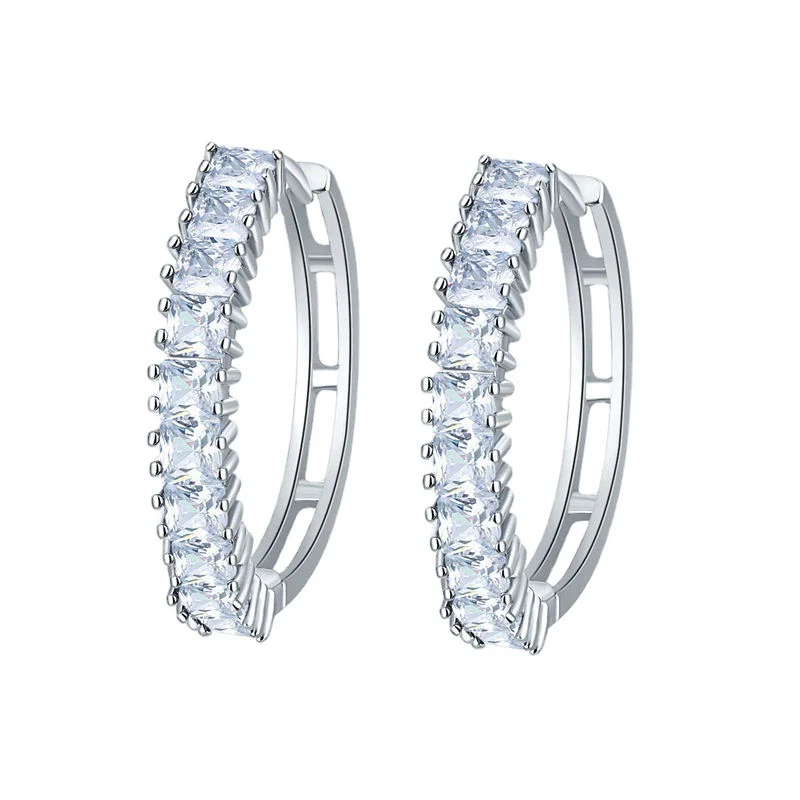 Wholesale Women's Zircon Earrings With Large Circle Shape And Single Row Crystal Featuring Flower Pattern And Electroplating Treatment - Image 5