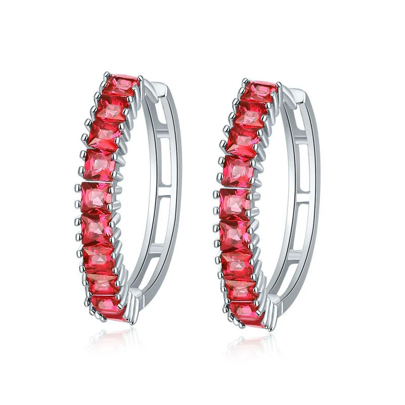 Wholesale Women's Zircon Earrings With Large Circle Shape And Single Row Crystal Featuring Flower Pattern And Electroplating Treatment - Image 7