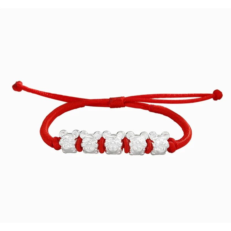 Wholesale Women's Zodiac Rat Woven Red Rope Bracelet 925 Sterling Silver Electroplated - Image 5