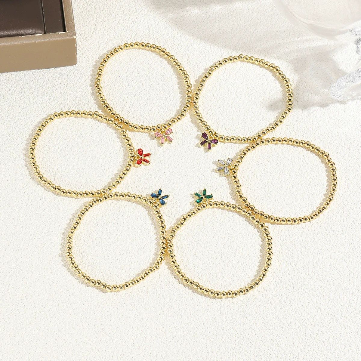 Wholesale Zinc Alloy Bow Pendant Beaded Electroplated Women's Bracelet - Image 2