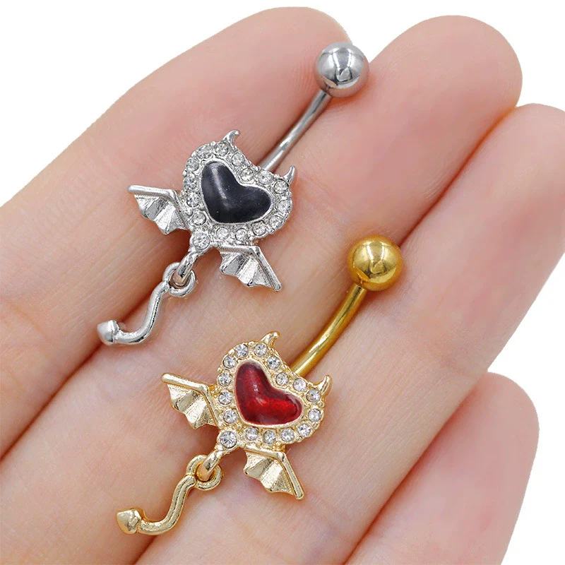 Wholesale Zinc Alloy Heart Shape Bat Navel Ring Gold Plated - Image 3