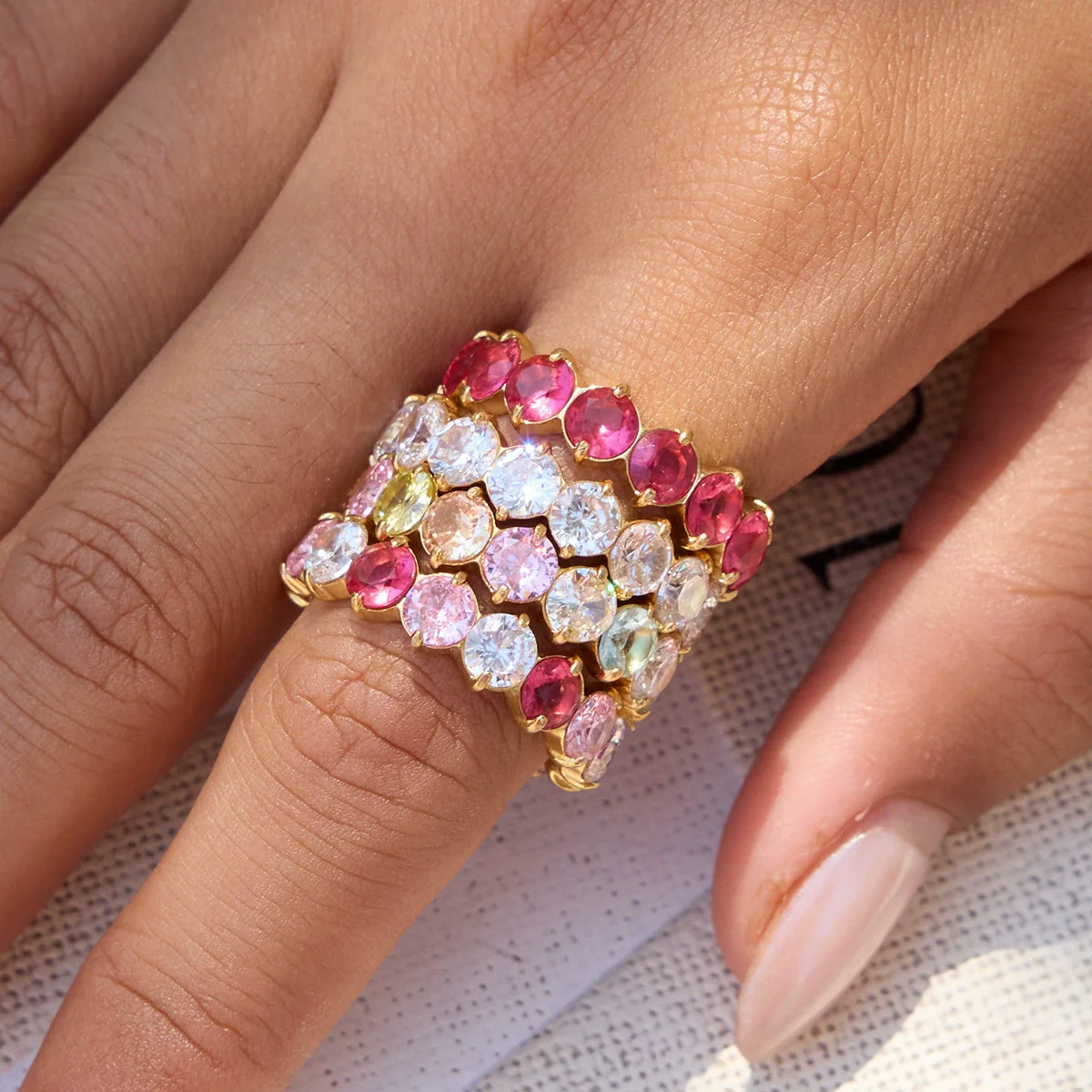Wholesale Zircon Geometric Stainless Steel Electroplated Ring Women's Jewelry