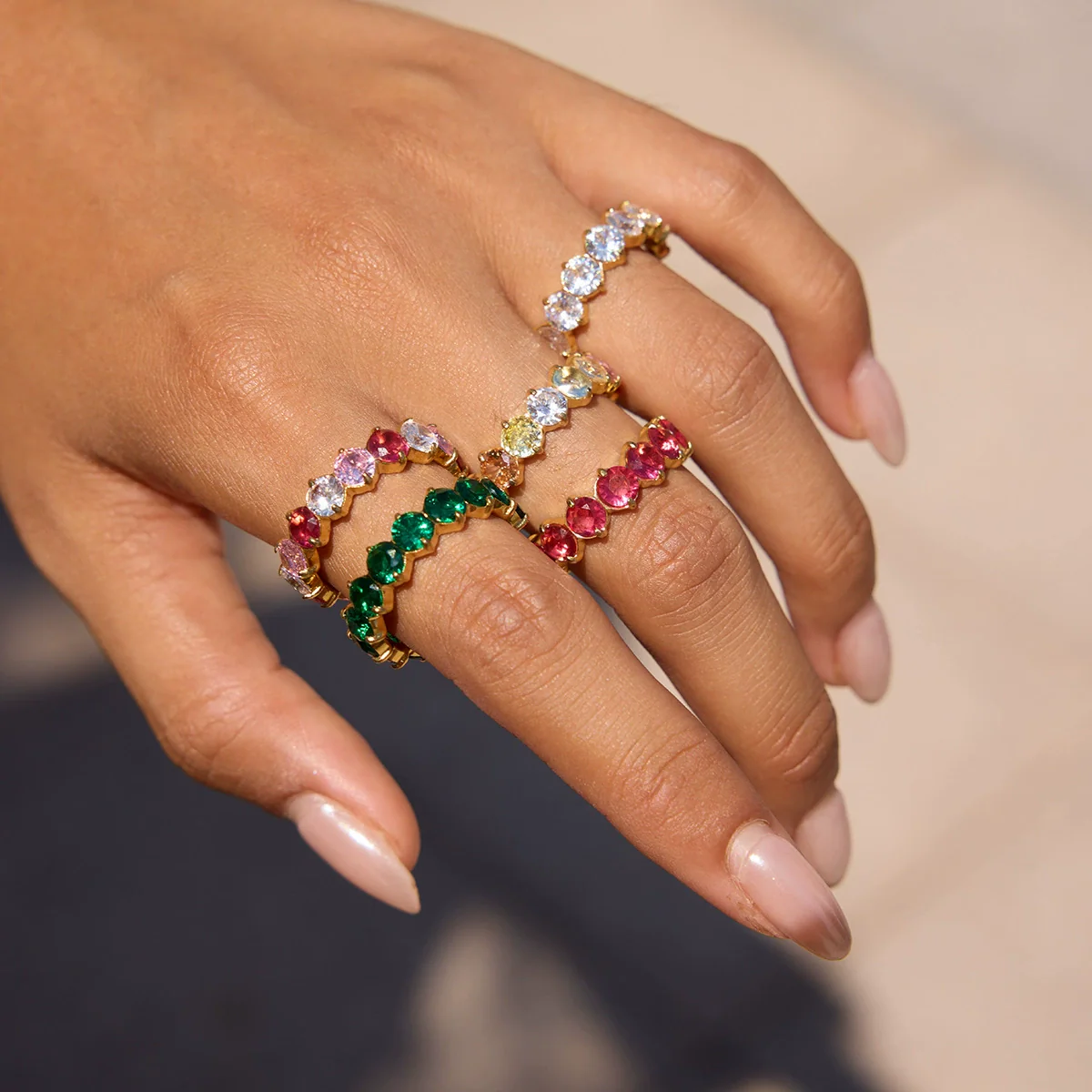 Wholesale Zircon Geometric Stainless Steel Electroplated Ring Women's Jewelry - Image 2