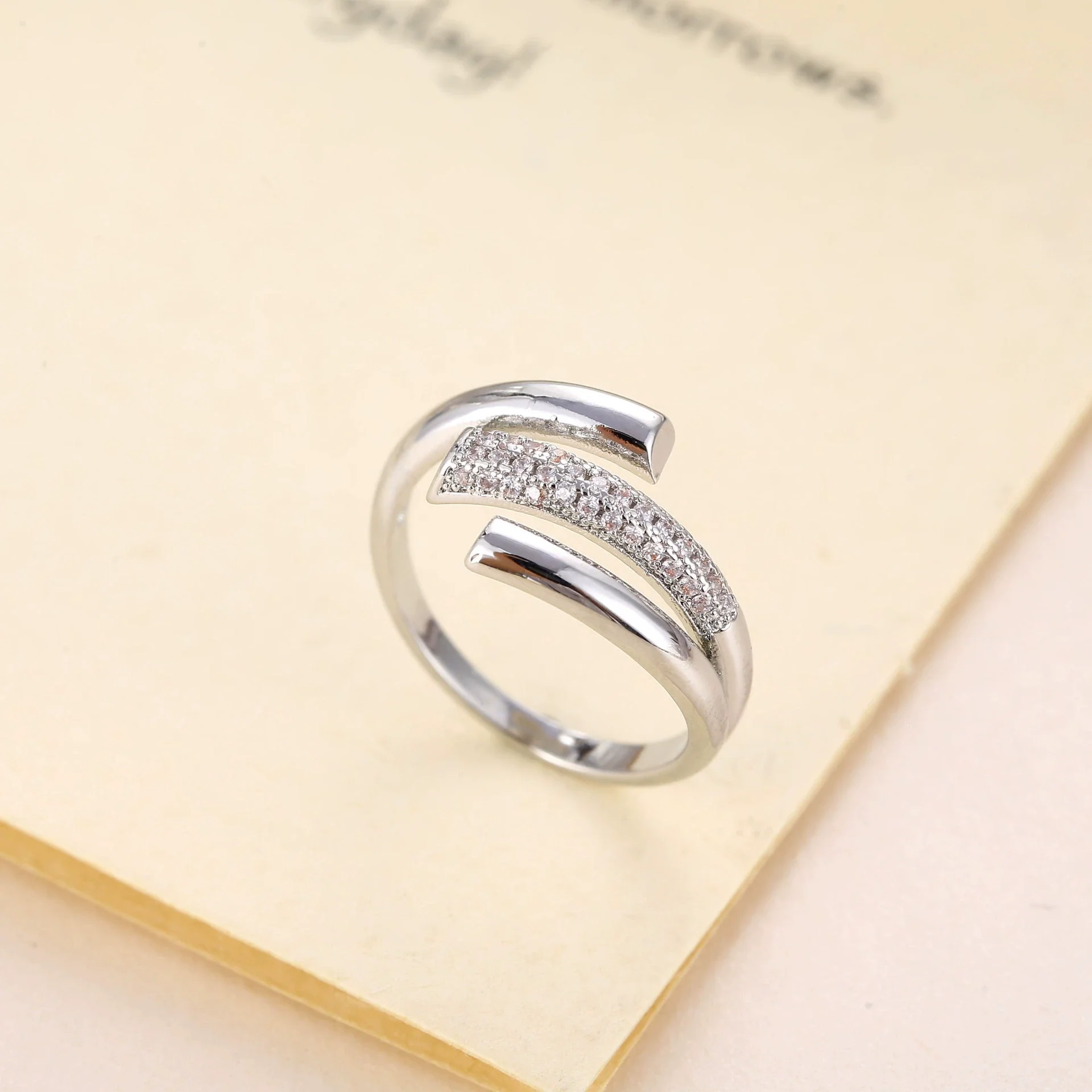 Wholesale Zircon Open Ring Geometric Style For Women And Unisex - Image 2