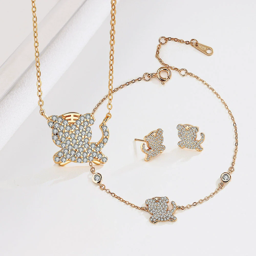 Wholesale Zodiac Necklace Women's Sterling Silver Rose Gold Plated Tiger Pendant Clavicle Chain