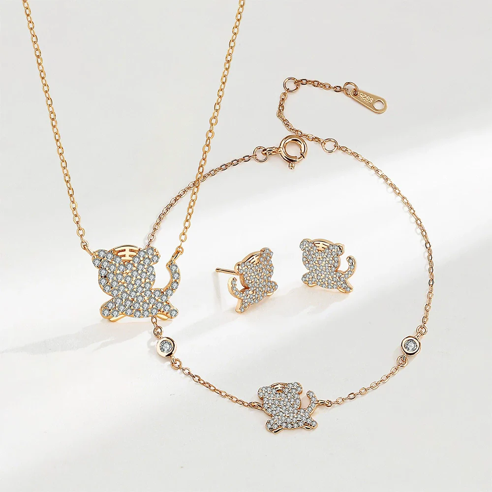 Wholesale Zodiac Necklace Women's Sterling Silver Rose Gold Plated Tiger Pendant Clavicle Chain - Image 4