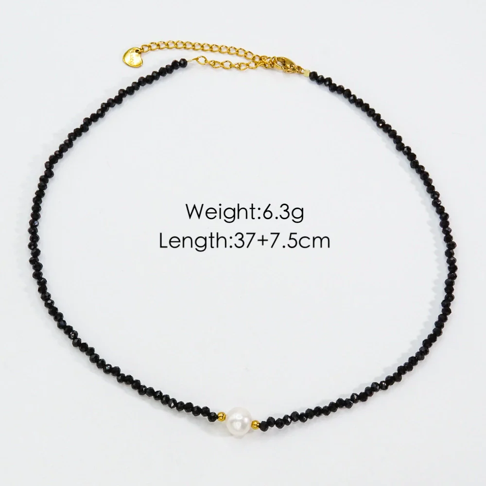 Women Handmade Natural Pearl Natural Stone Huangbei Crystal Stainless Steel Geometric Style Necklace With Electroplating - Image 15