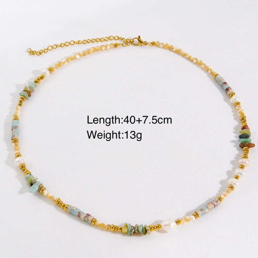 Women Handmade Natural Pearl Natural Stone Huangbei Crystal Stainless Steel Geometric Style Necklace With Electroplating - Image 4