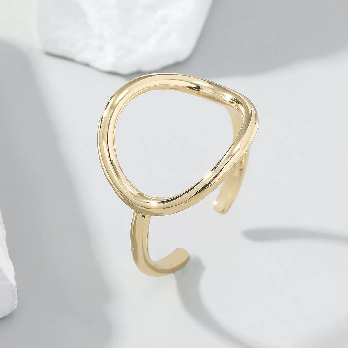 Women Jewelry Brass Goldplated Geometric Circle Inlay Zircon Open Ring - Image 3