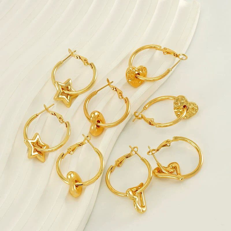 Women 316L Stainless Steel 18K Gold Electroplated Peach Heart And Star Earrings - Image 2