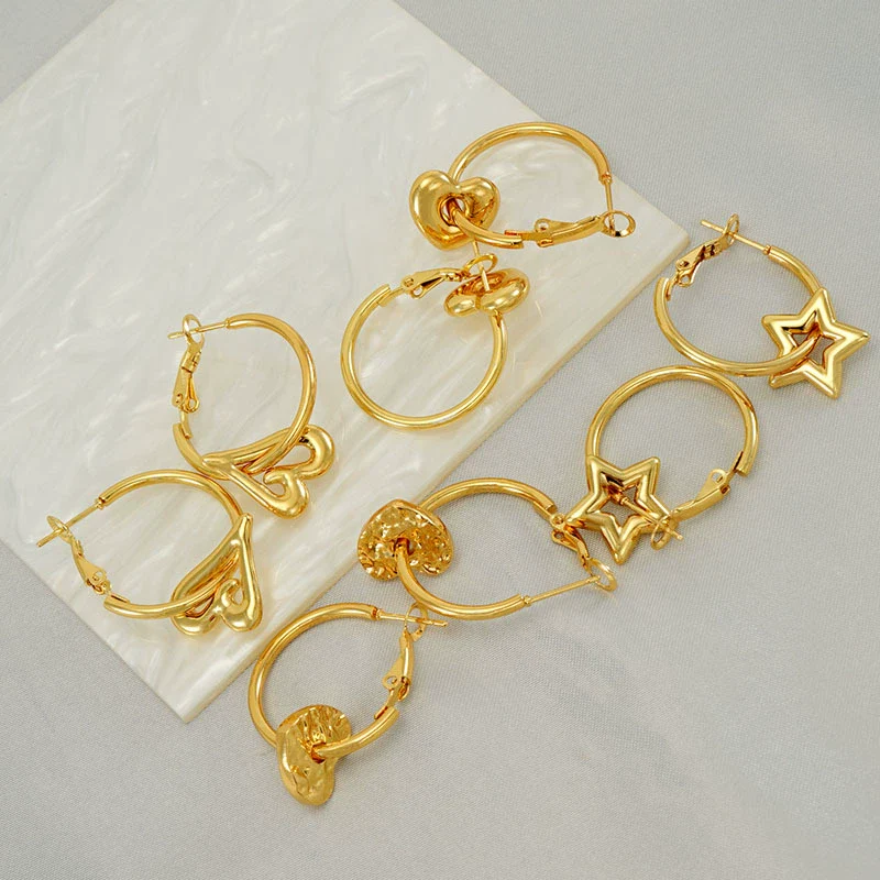 Women 316L Stainless Steel 18K Gold Electroplated Peach Heart And Star Earrings - Image 3