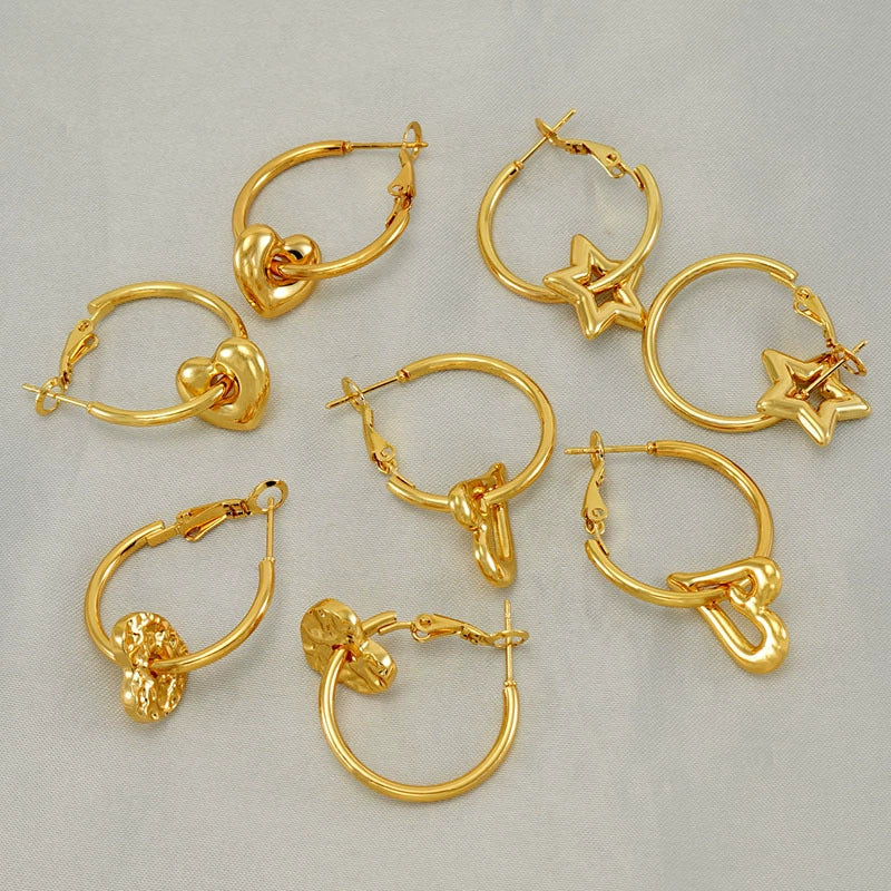 Women 316L Stainless Steel 18K Gold Electroplated Peach Heart And Star Earrings - Image 4