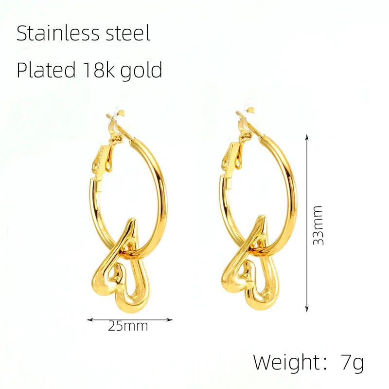 Women 316L Stainless Steel 18K Gold Electroplated Peach Heart And Star Earrings - Image 6