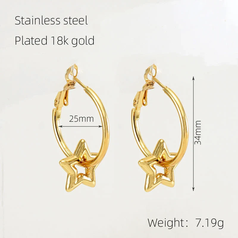 Women 316L Stainless Steel 18K Gold Electroplated Peach Heart And Star Earrings - Image 7