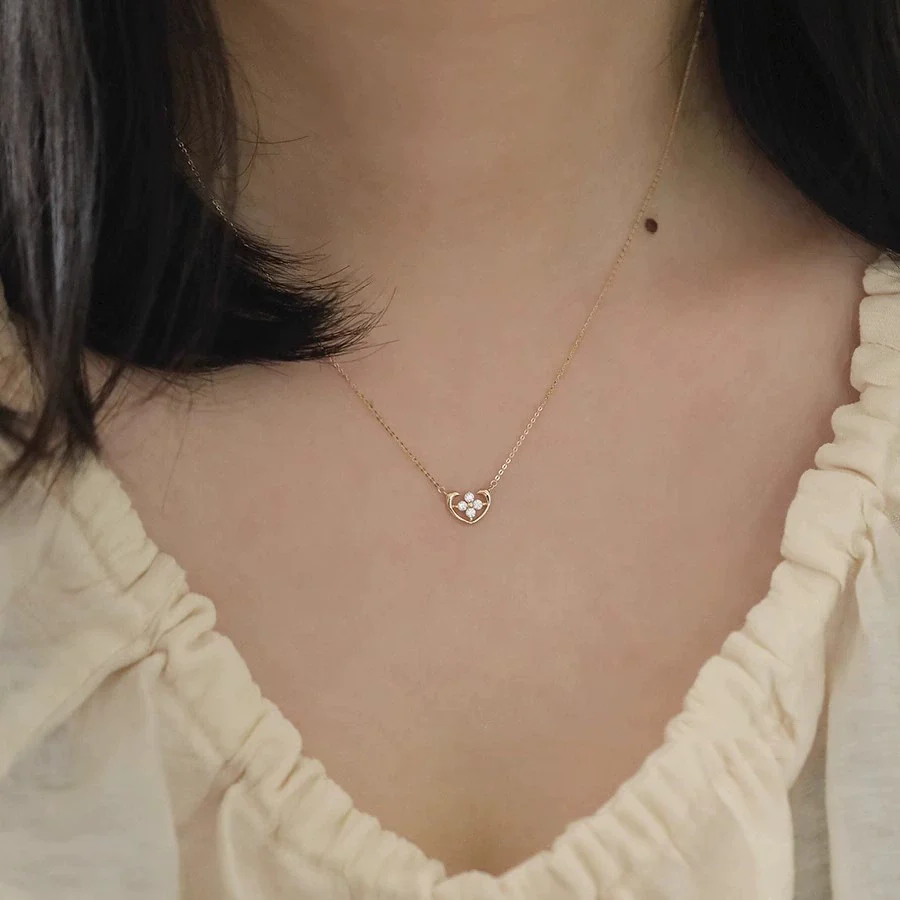 Women's 925 Sterling Silver 14K Gold Plated Necklace With Cross Small Flower Four Leaf Clover Elements And O Chain - Image 3