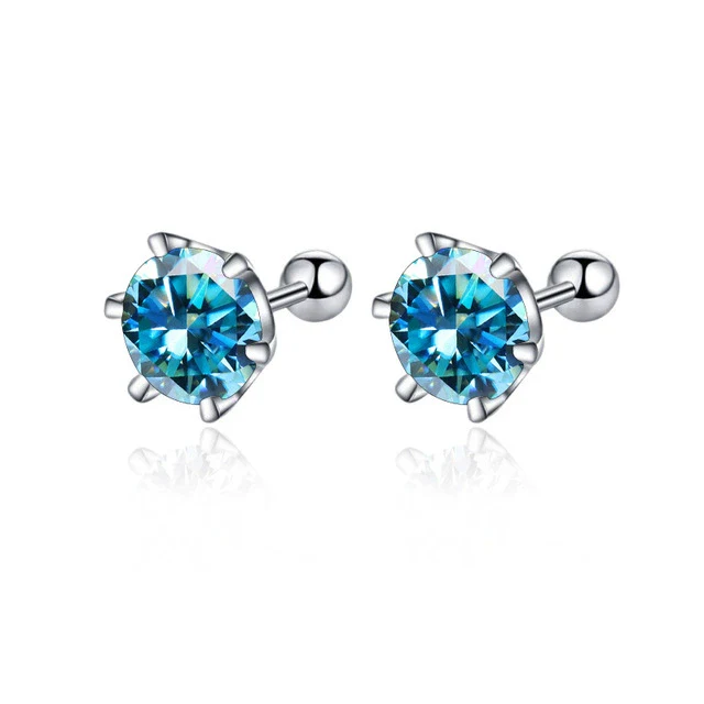 Women's 925 Sterling Silver Classic Round Moissanite Claw Screw Earrings Plated Pt950 Gold - Image 13
