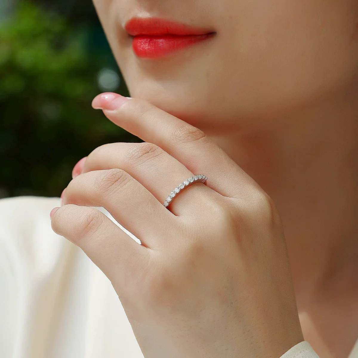 Women's 925 Sterling Silver Geometric Moissanite Inlay Ring - Image 2