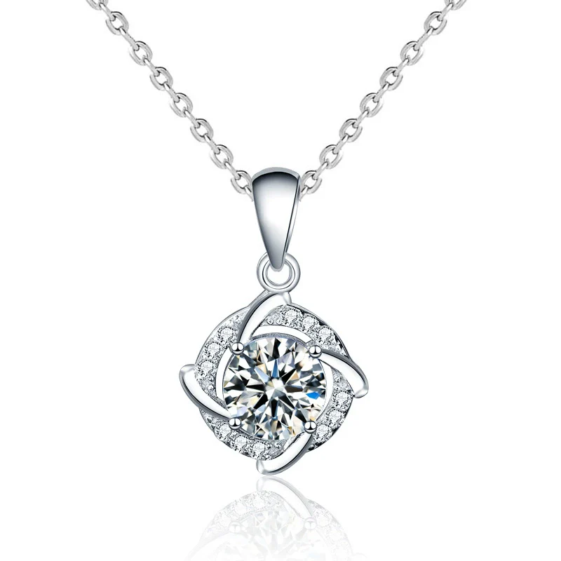 Women's 925 Sterling Silver Geometric Windmill Pendant Necklace Set With Diamonds And Moissanite - Image 4