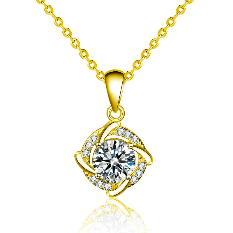 Women's 925 Sterling Silver Geometric Windmill Pendant Necklace Set With Diamonds And Moissanite - Image 5