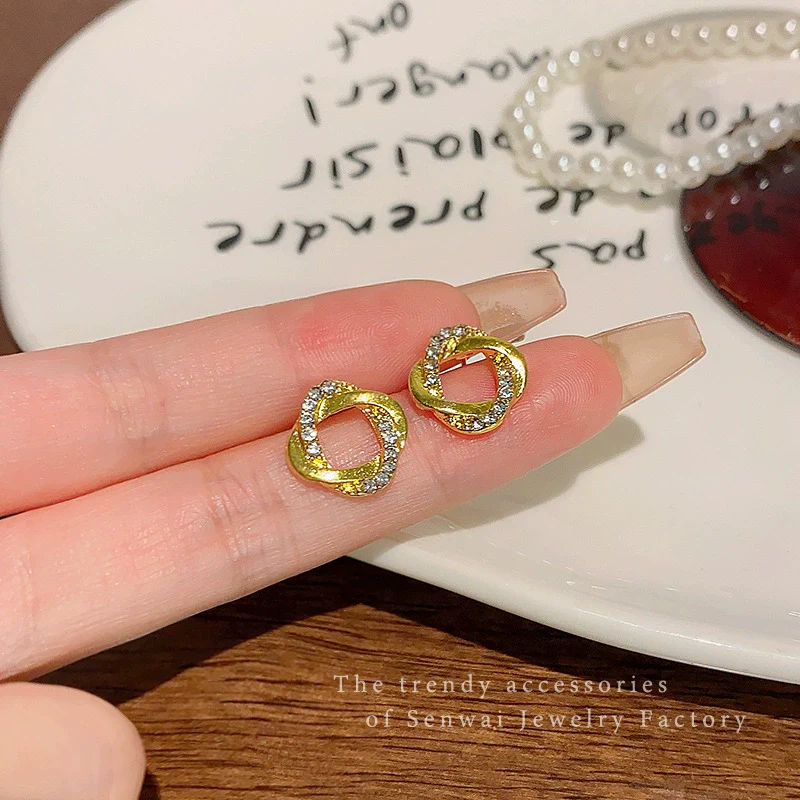 Women's Alloy And 925 Silver Geometric Style Electroplated Earrings With Diamond Studs - Image 6