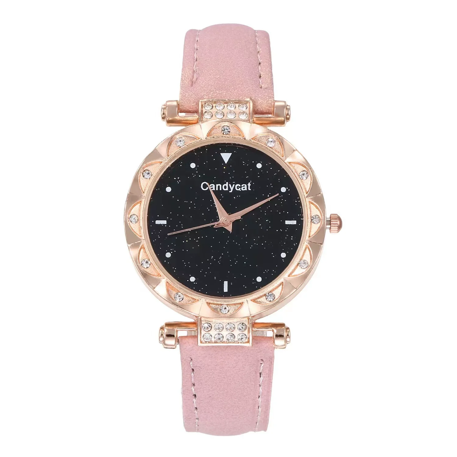 Women's Alloy And Imitation Leather Casual Round Dial Starry Sky Watch With Titanium Buckle And Spiral Crown - Image 6