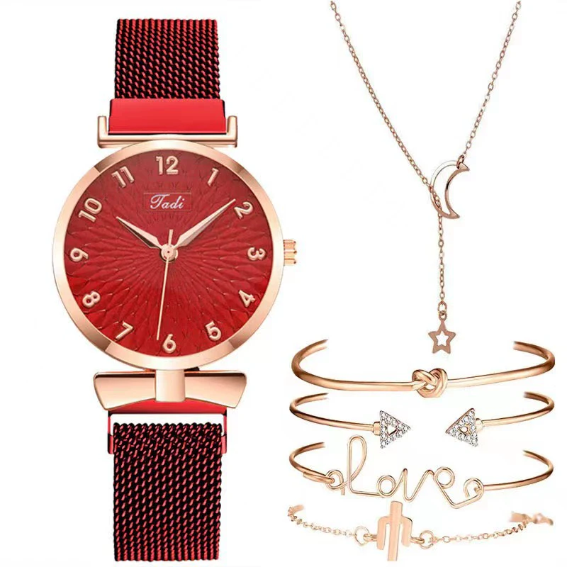 Women's Alloy And Leather Bracelet Set With Round Dial Quartz Watch Leisure Style - Image 13