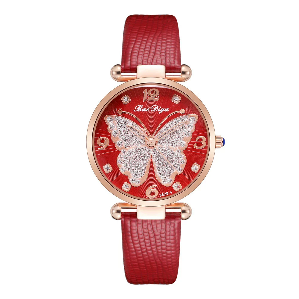 Women's Alloy And Pu Belt Watch With Glitter Face Butterfly Pattern And Round Dial - Image 7
