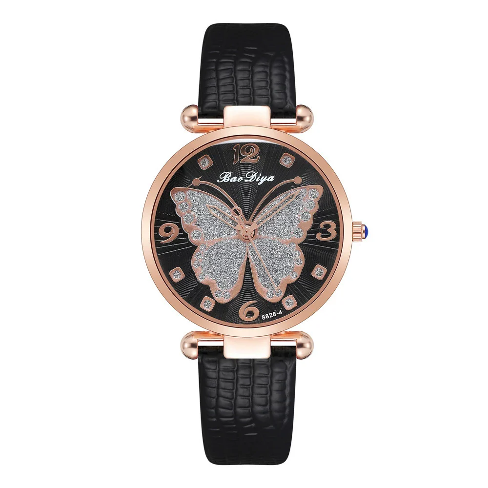 Women's Alloy And Pu Belt Watch With Glitter Face Butterfly Pattern And Round Dial - Image 8