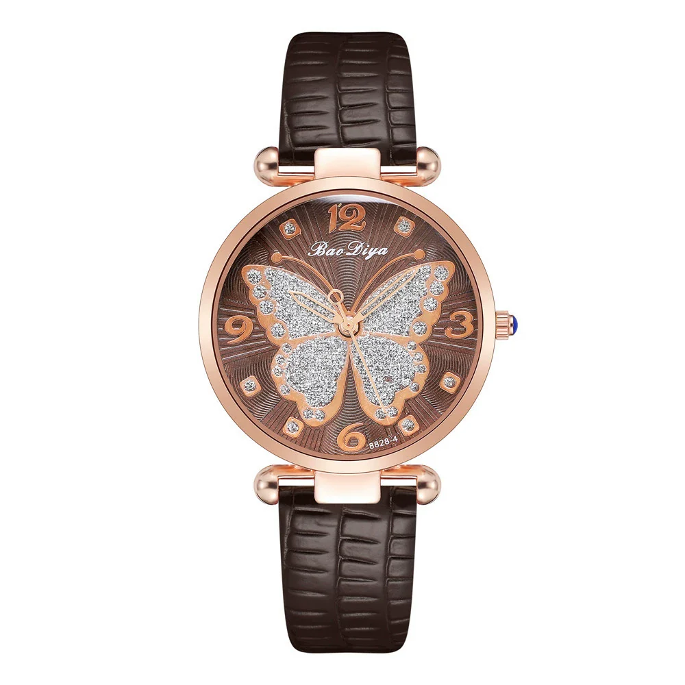 Women's Alloy And Pu Belt Watch With Glitter Face Butterfly Pattern And Round Dial - Image 9