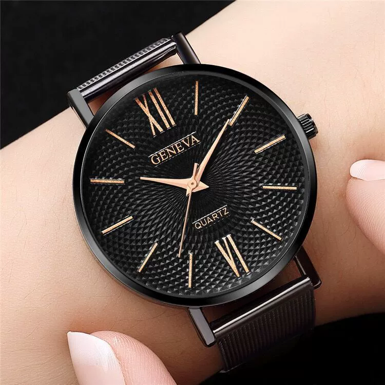 Women's Alloy And Stainless Steel Fashion Printed Round Dial Quartz Watch With Mesh Band - Image 2