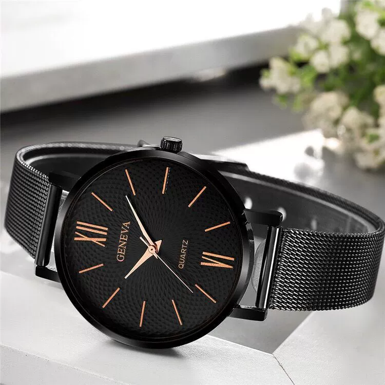 Women's Alloy And Stainless Steel Fashion Printed Round Dial Quartz Watch With Mesh Band - Image 3
