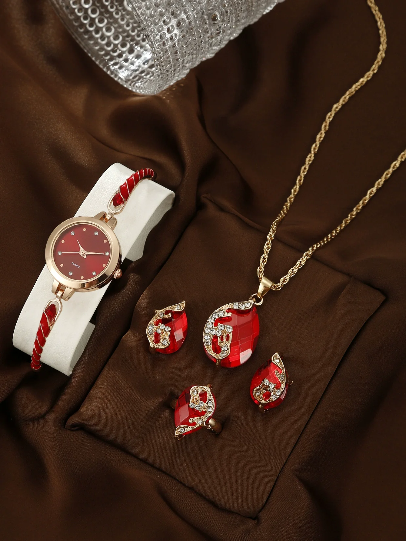 Women's Alloy And Stainless Steel Quartz Watch Bracelet Necklace Set With Round Dial Fashion Style - Image 16