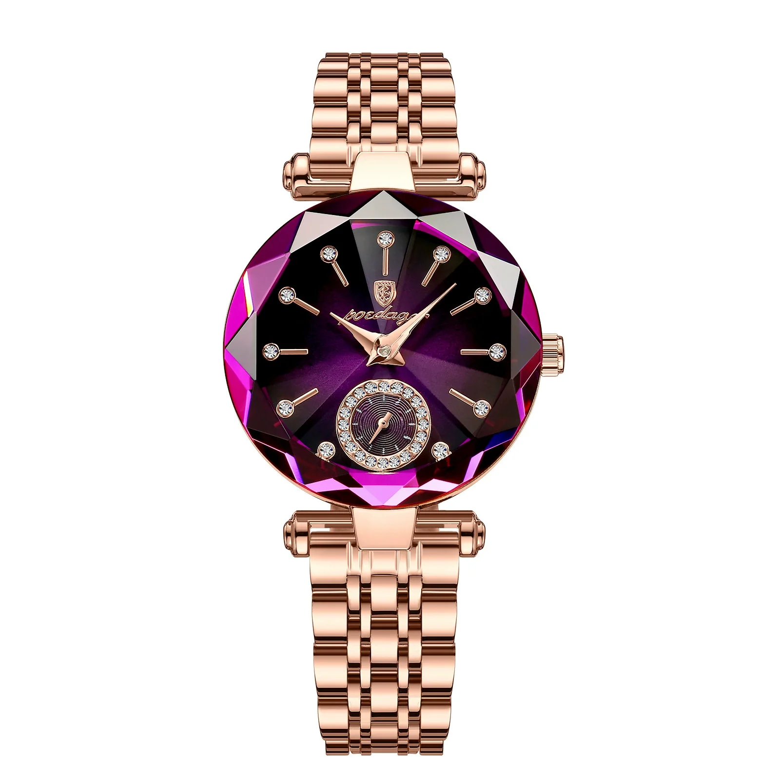 Women's Alloy And Stainless Steel Waterproof Round Quartz Watch With Diamondcut And Butterfly Double Snap Buckle