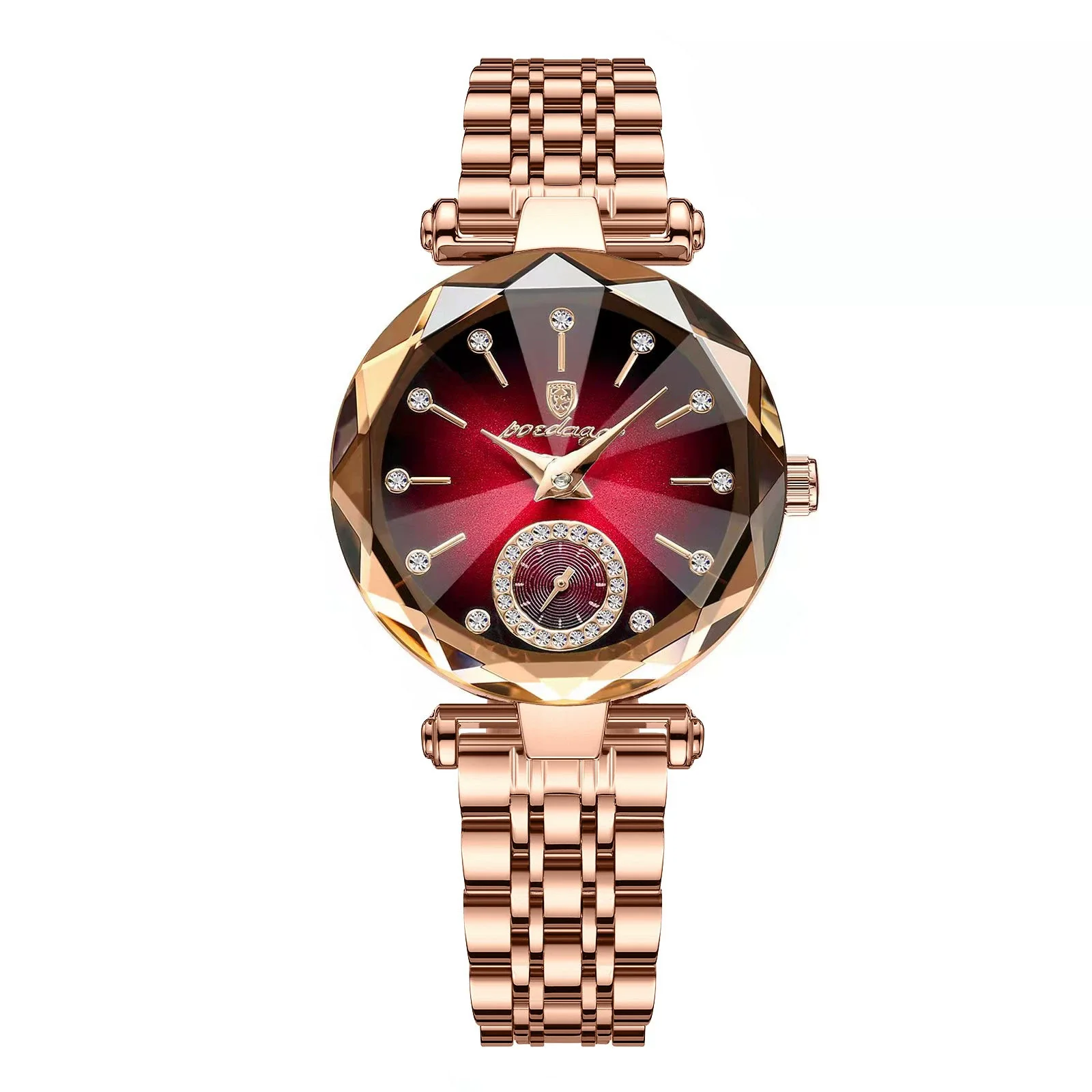 Women's Alloy And Stainless Steel Waterproof Round Quartz Watch With Diamondcut And Butterfly Double Snap Buckle - Image 4