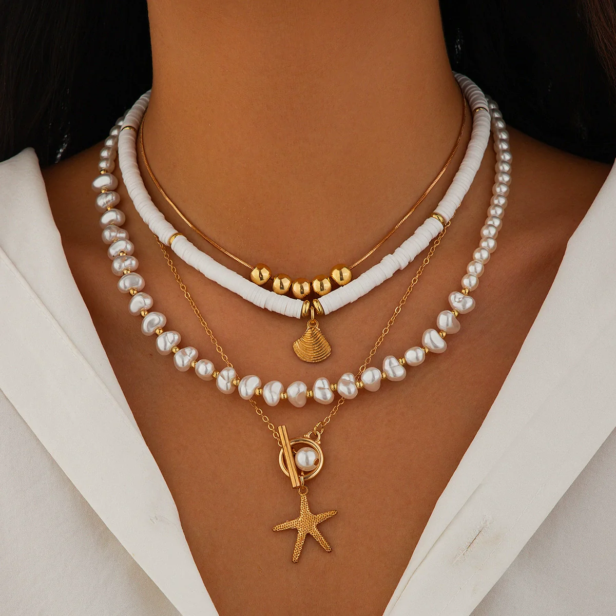 Women's Alloy Ball Chain Necklace With Star Pattern And Electroplating Featuring Irregular Shell And Starfish Beads - Image 6