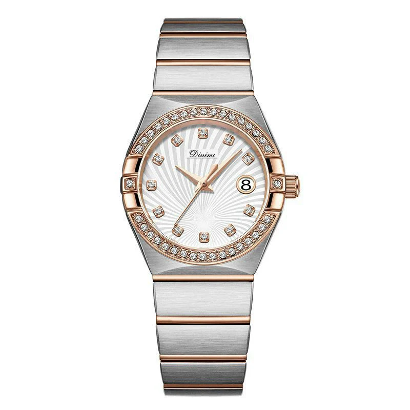 Women's Alloy Belt Quartz Casual Light Luxury Round Dial Diamond Threepin Calendar Watch - Image 5