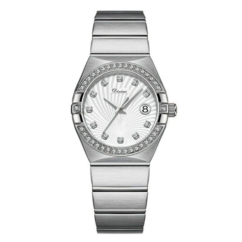 Women's Alloy Belt Quartz Casual Light Luxury Round Dial Diamond Threepin Calendar Watch - Image 6